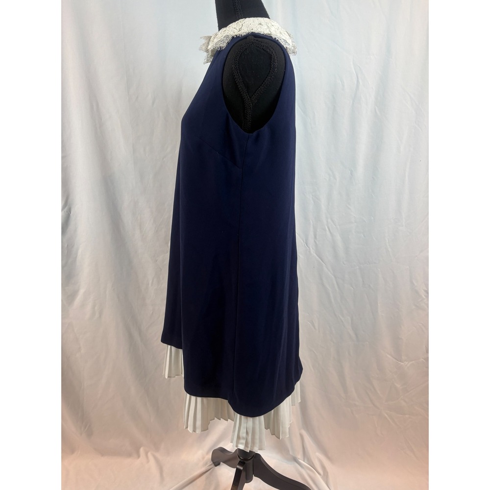 Nanette Lepore Navy Blue Shift Dress Lace Collar Pleated Hem Sleeveless Size 6 - Picture 8 of 14
